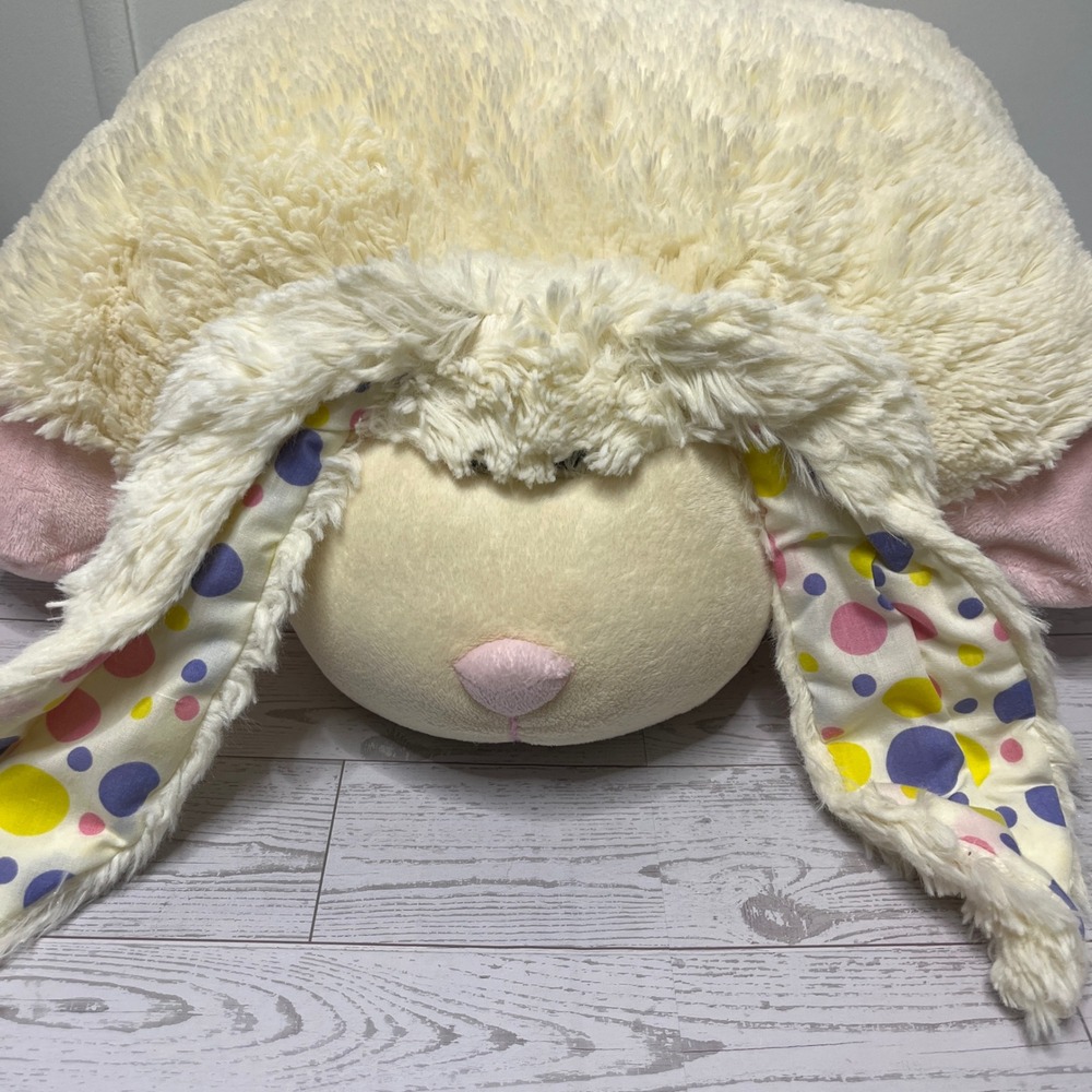 Pillow Pets Thumpy Bunny Rabbit Plush Cream Pink Polka Dot Ears Stuffed Toy - Picture 3 of 13